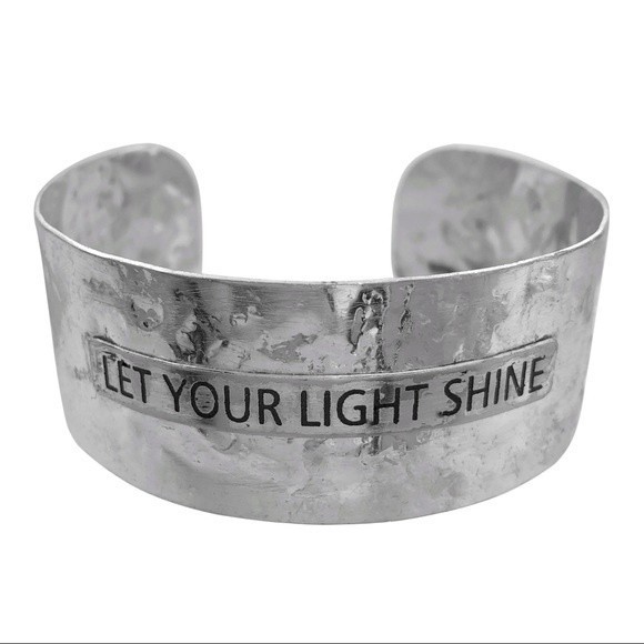 LET YOUR LIGHT SHINE Silver Hammered Cuff Bracelet - Picture 1 of 2